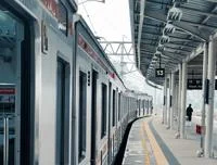 A train parked at a platform.