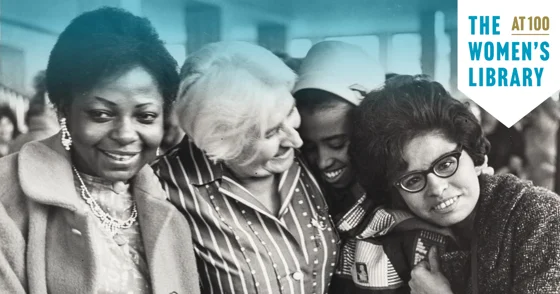A photograph from the Women's Library Collection showing four delegates at the World Congress of Women, Moscow 1963