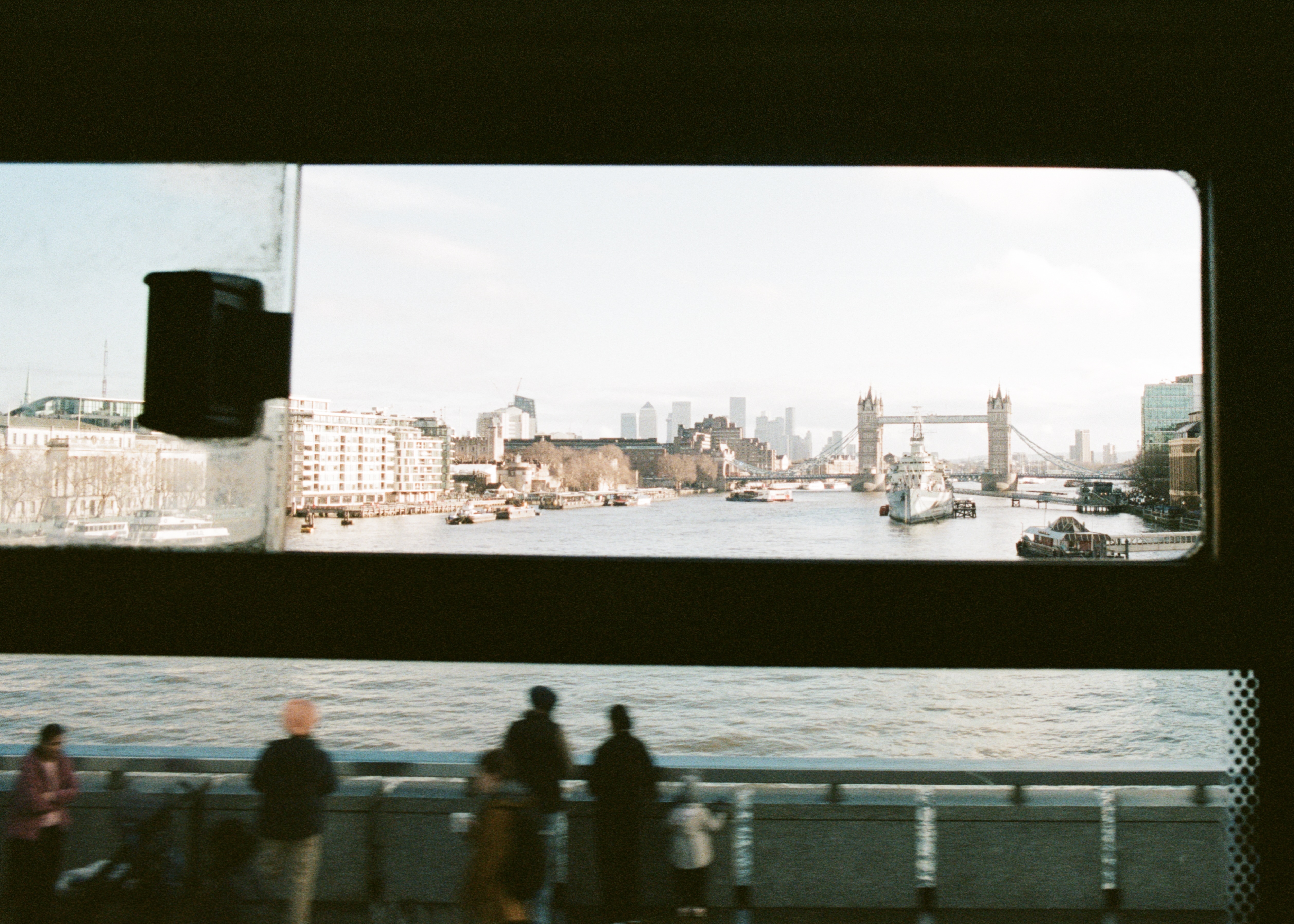 tower bridge through bus window