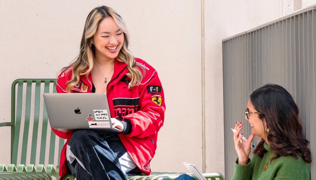 Two PBS students on a terrace