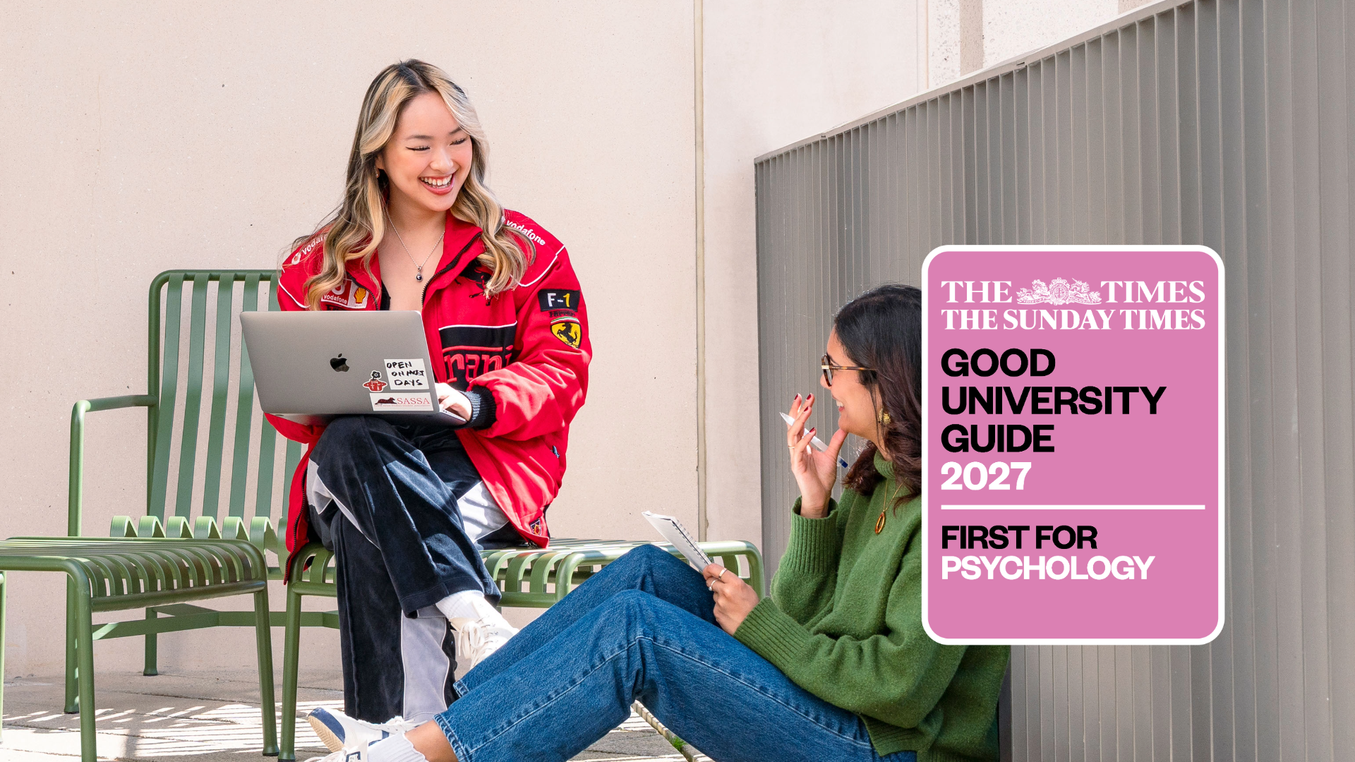 Two PBS students talking with GuG 2027 logo