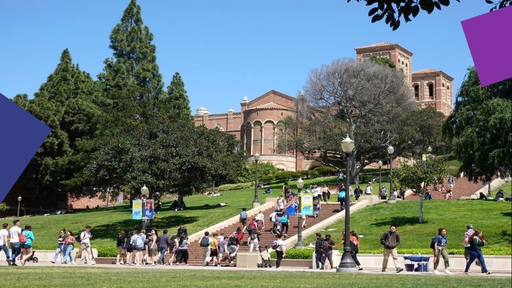 University of California campus parkland and steps being used by students