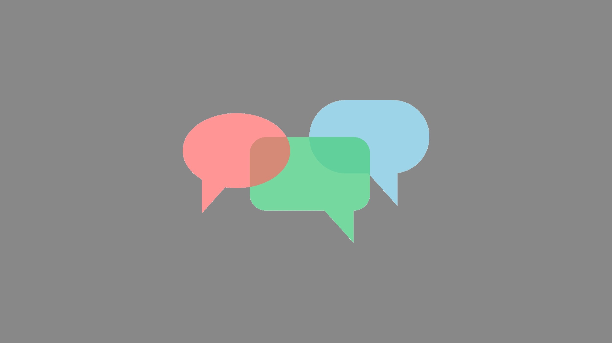 Pink green and blue speech bubbles on grey background. iStock. Department of International Relations only