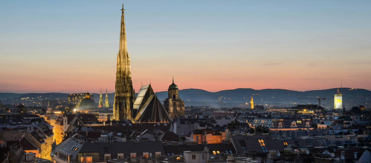 Vienna's skyline at sunset