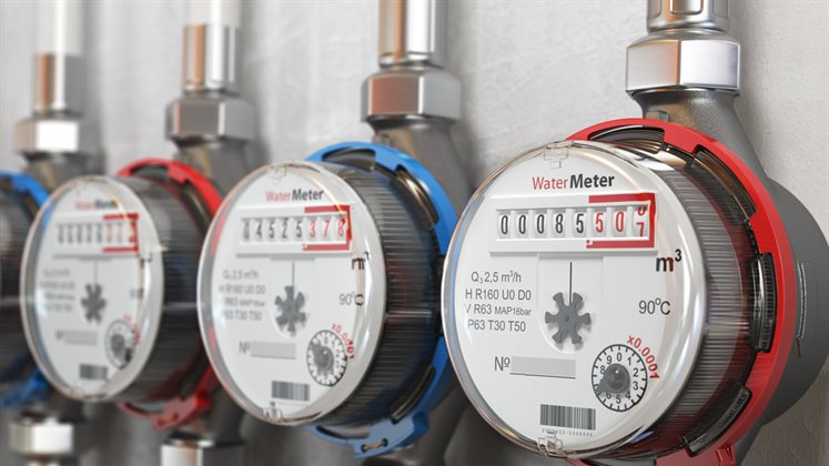 Row of water meters @Shutterstock. 