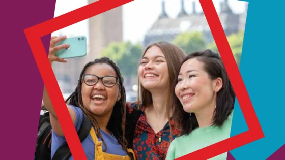 Decorative image: Three students taking a selfie on campus