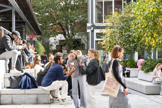 Students gathering in the Plaza on LSE campus