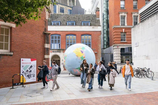 Students on a campus tour at LSE