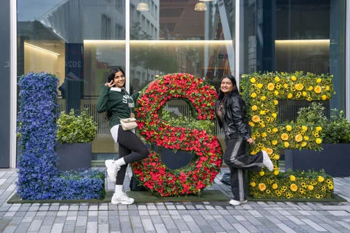 Flowers forming the LSE lettering on campus