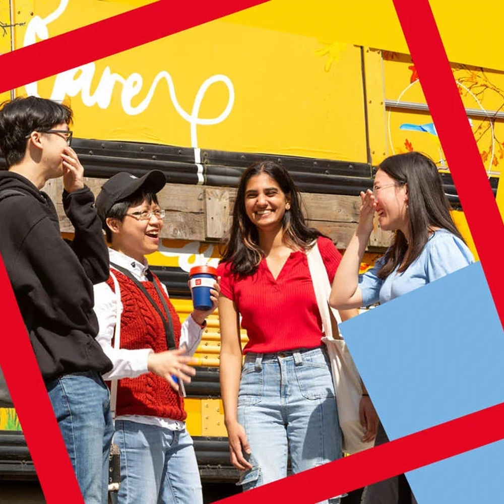 Decorative image: Students socialising outdoors on the LSE campus.