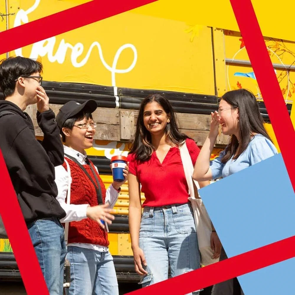Decorative image: Students socialising outdoors on the LSE campus.