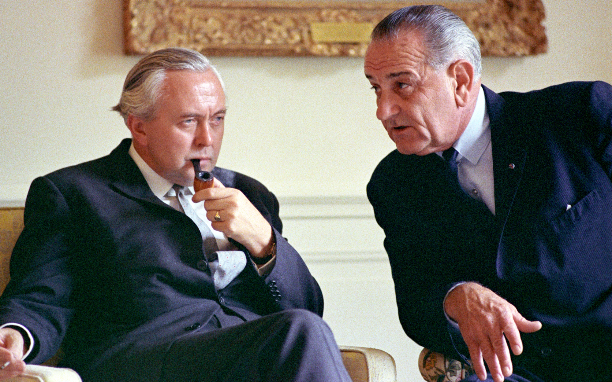 US President Lyndon B. Johnson meets with UK Prime Minister Harold Wilson, July 1966