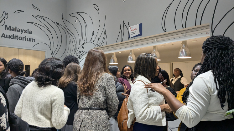 Gathering of LSE female alumnae outside Malaysia Auditorium