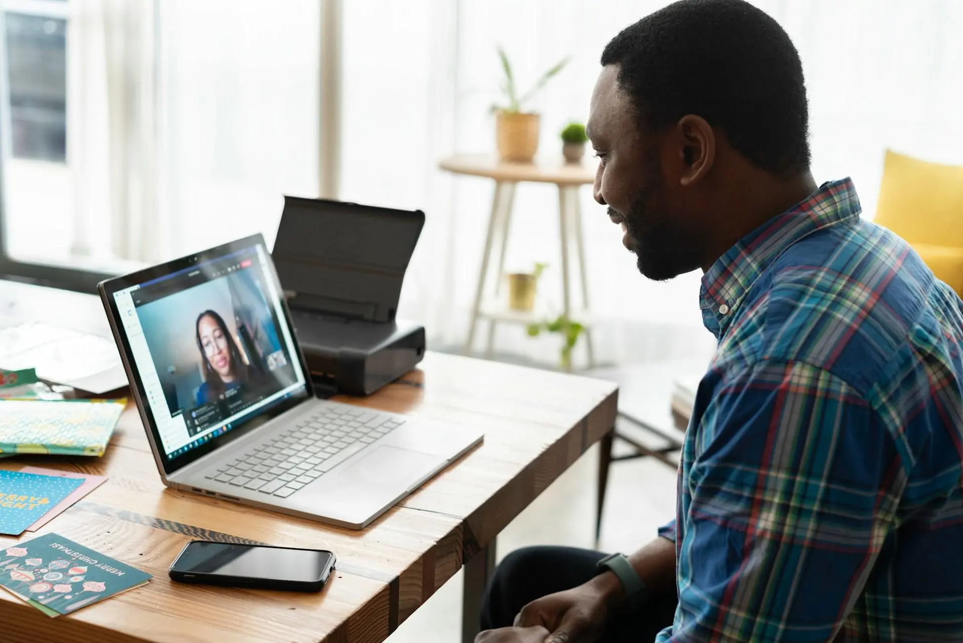 Man working from home on a zoom call