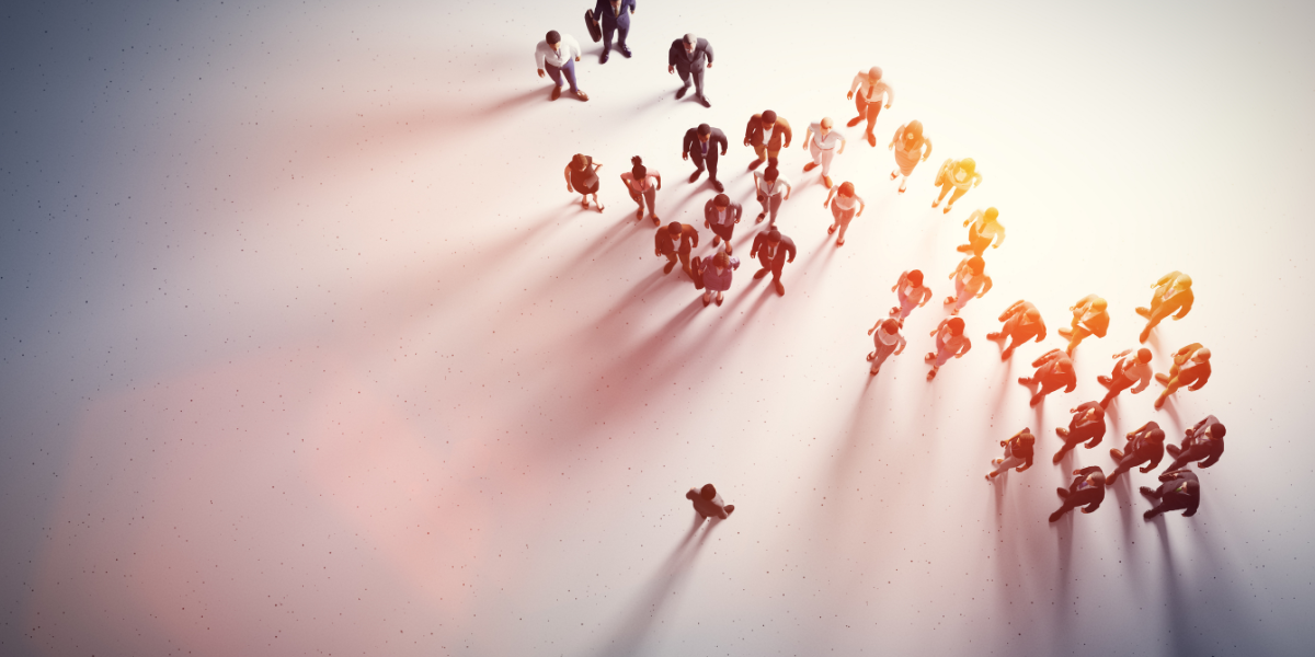 Overhead view of employees