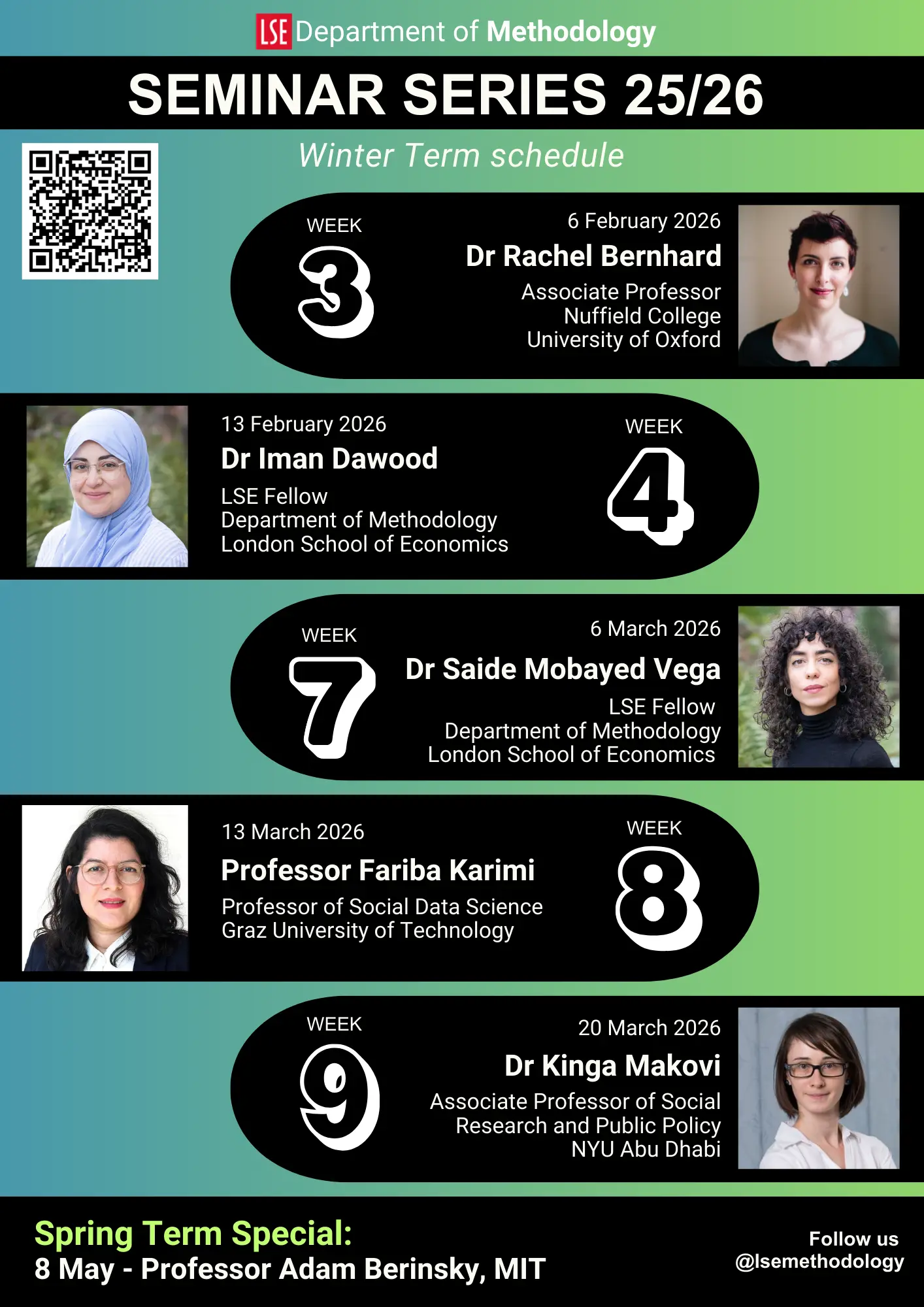 a poster with six scheduled seminars. Details on the seminars will be published two weeks before they take place.