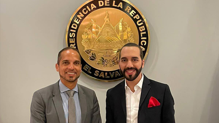 Rafael (left) stands next to the President of El Salvadore (right)