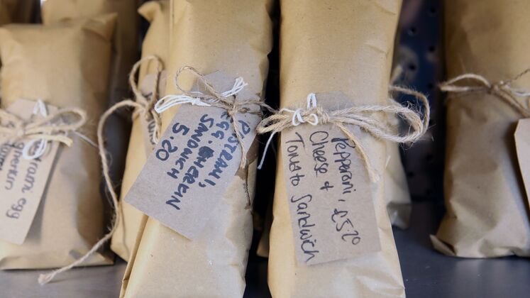 Sandwiches wrapped in paper sold in an LSE cafe