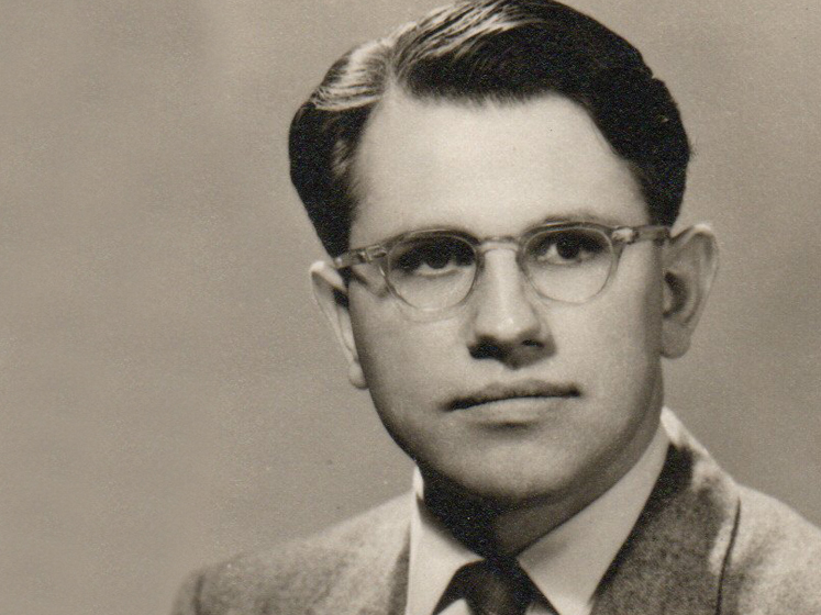 Black and white photo of alumnus Eric Lampard as a young man