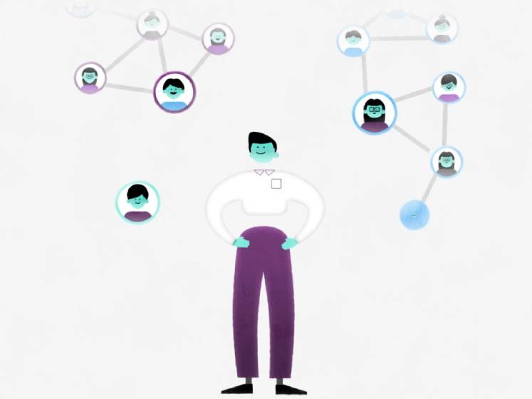 Graphic showing a person with a network of people around them
