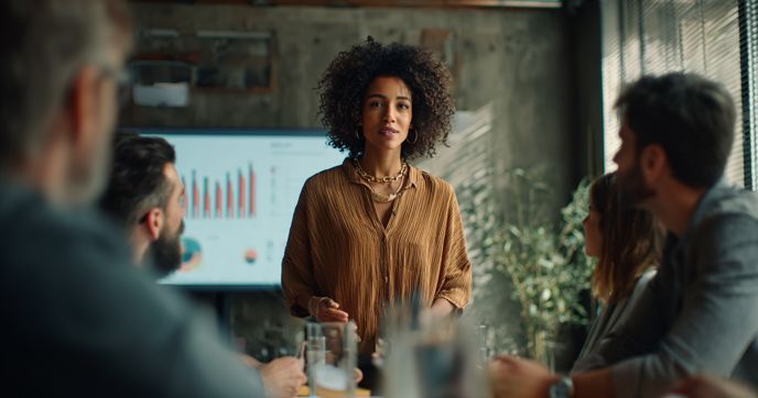 Professional presenting data analysis