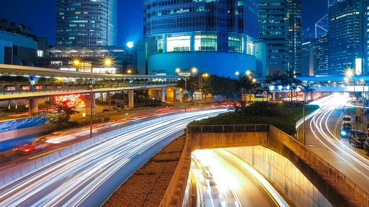 Hong Kong financial district city lights