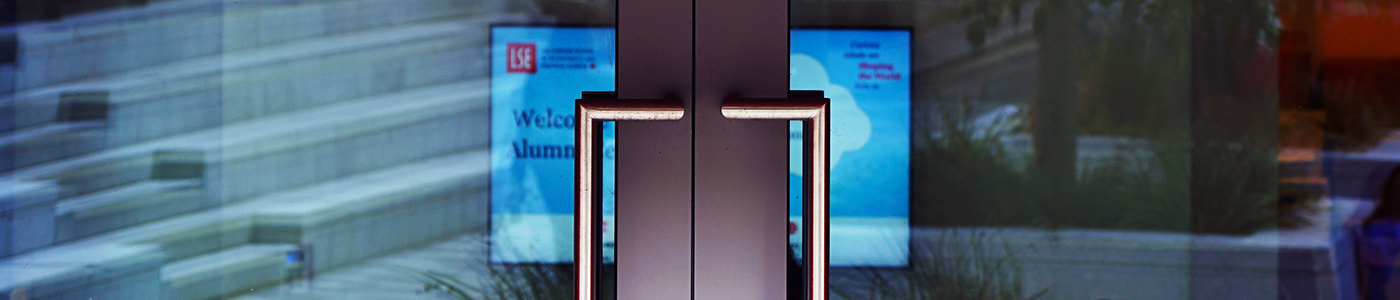 Abstract photo of the entrance to the Alumni Centre at LSE.