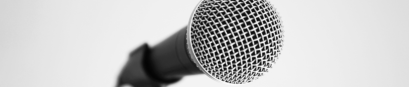closeup black and white photo of a microphone
