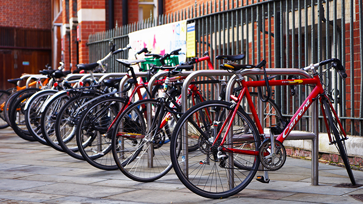 Photograph of bikes parked on the LSE campus.