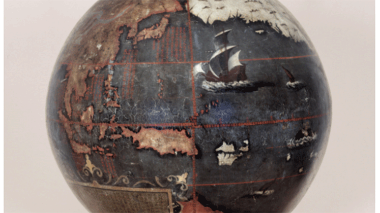 Image of an ancient globe focused on Asia