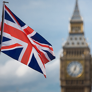 Big Ben and a Union Jack flag