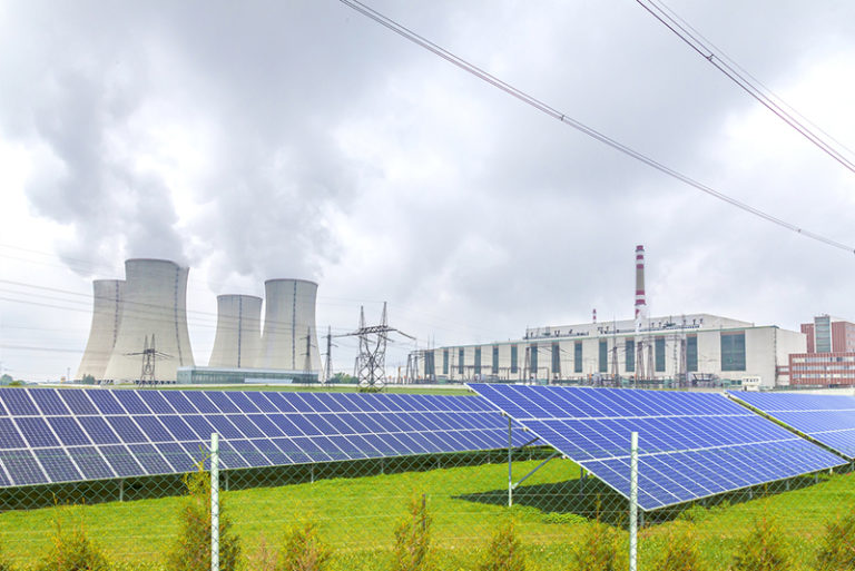 Nuclear power plant Dukovany with solar panels in Czech Republic Europe