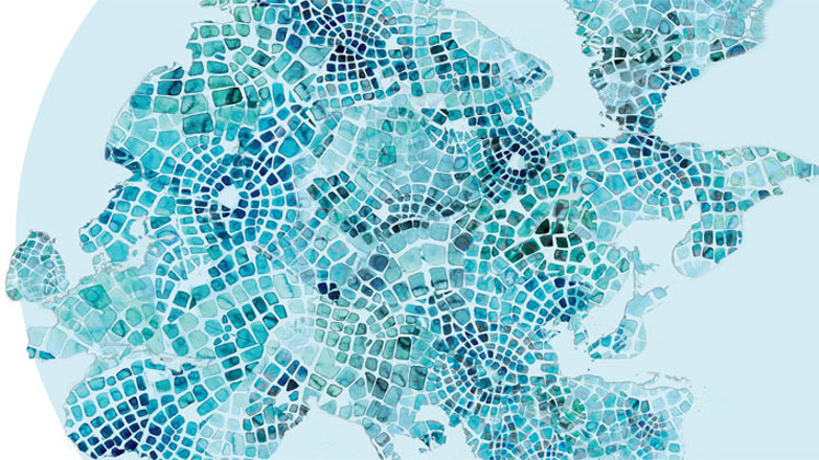 Dahrendorf Forum logo: European map made of blue tiles.