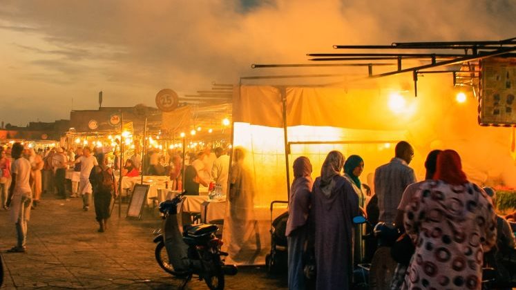 a market at night time