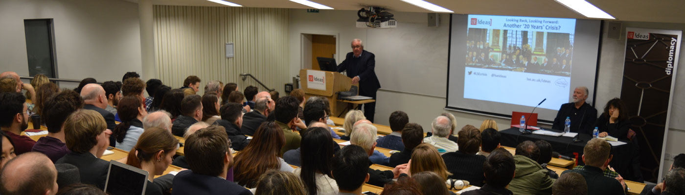 Professor Michael Cox speaking on EH Carr to crowd at LSE IDEAS