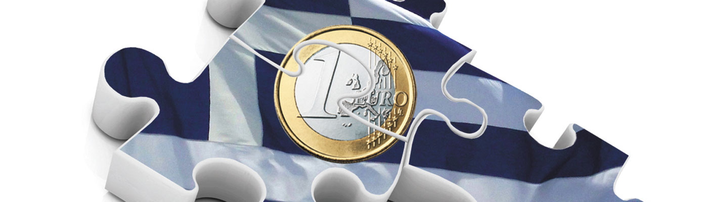 Greek flag and Euro coin
