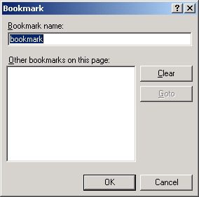 Bookmark dialogue box
