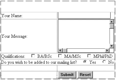Screenshot of form with radio buttons