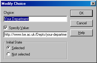 Screenshot of Modify Choice window