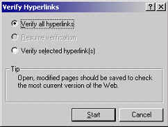 screenshot of Verify Hyperlinks dialogue box