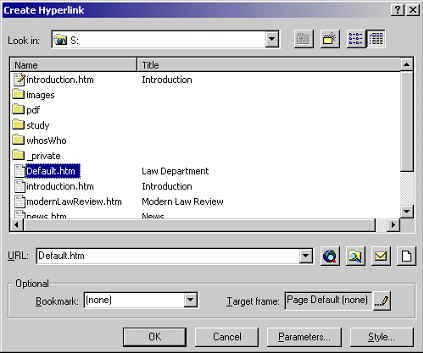 screenshot of Create Hyperlink dialogue box