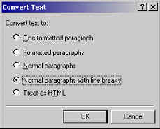 Screenshot of Convert Text dialogue box