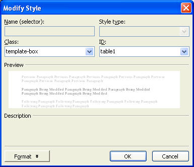 screenshot of Modify Style dialogue box
