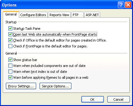 Screenshot of Options dialogue box