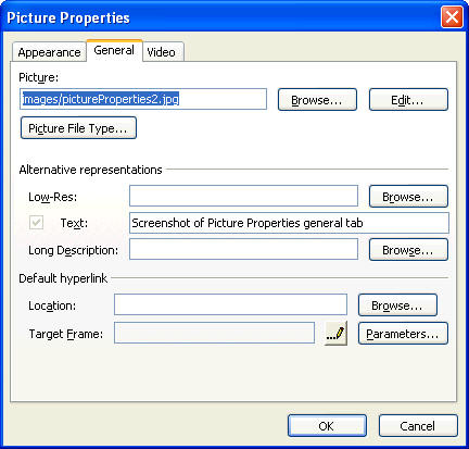 Screenshot of Picture Properties general tab
