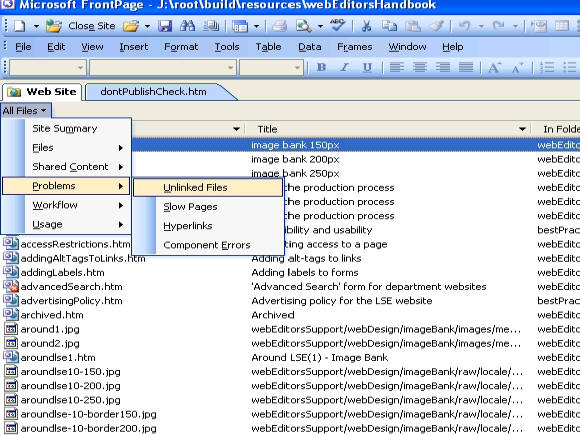 Screenshot of accessing Unlinked Files report