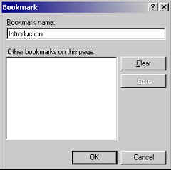 screenshot of Bookmark dialogue box