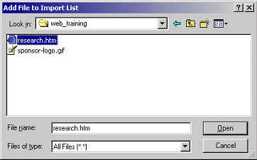 screenshot of Add File to Import List dialogue box