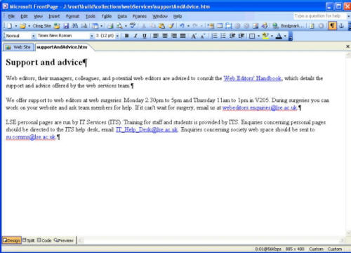 screenshot of a page open for editing
