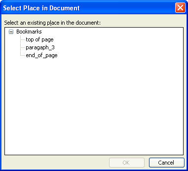 Screenshot of Select Place in Document dialogue box